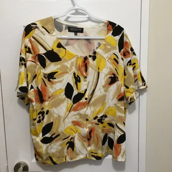 Jones New York Cardigan Women top Plus Orange yellow white black beige SZ 2 X - Picture 2 of 8